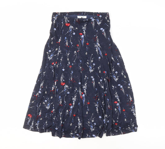 Marks and Spencer Women's Blue Pleated Floral Skirt - Size 6