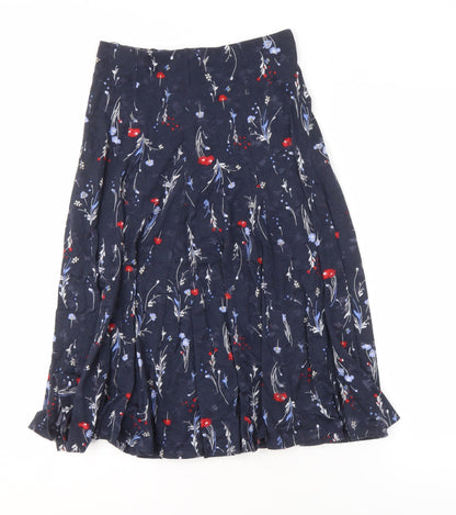 Marks and Spencer Women's Blue Pleated Floral Skirt - Size 6