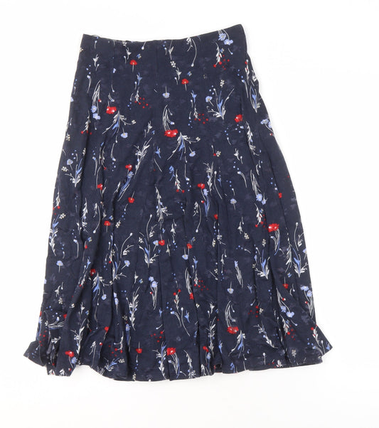 Marks and Spencer Women's Blue Pleated Floral Skirt - Size 6