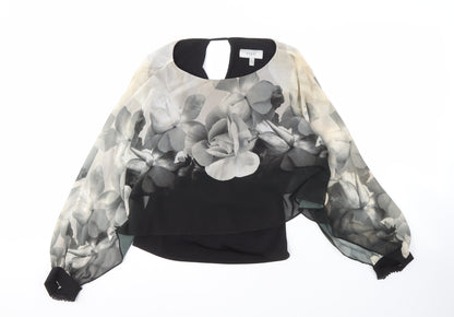 Coast Women's Black Floral Balloon Sleeve Blouse - Size 12