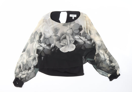 Coast Women's Black Floral Balloon Sleeve Blouse - Size 12