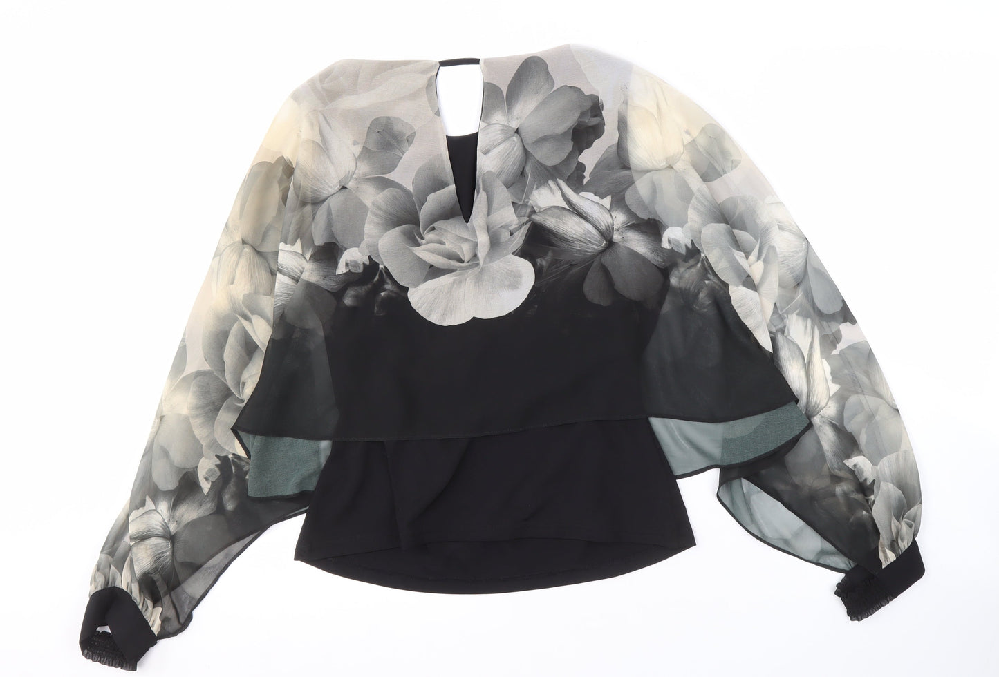 Coast Women's Black Floral Balloon Sleeve Blouse - Size 12