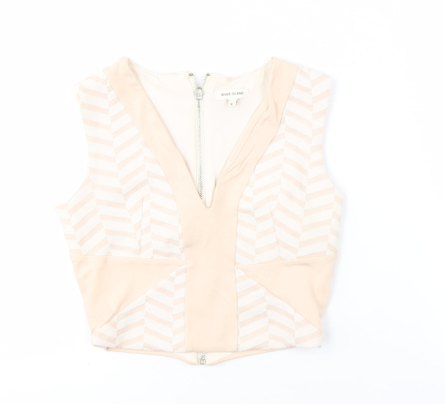 Womens UK Size 6 River Island Beige Cropped Blouse