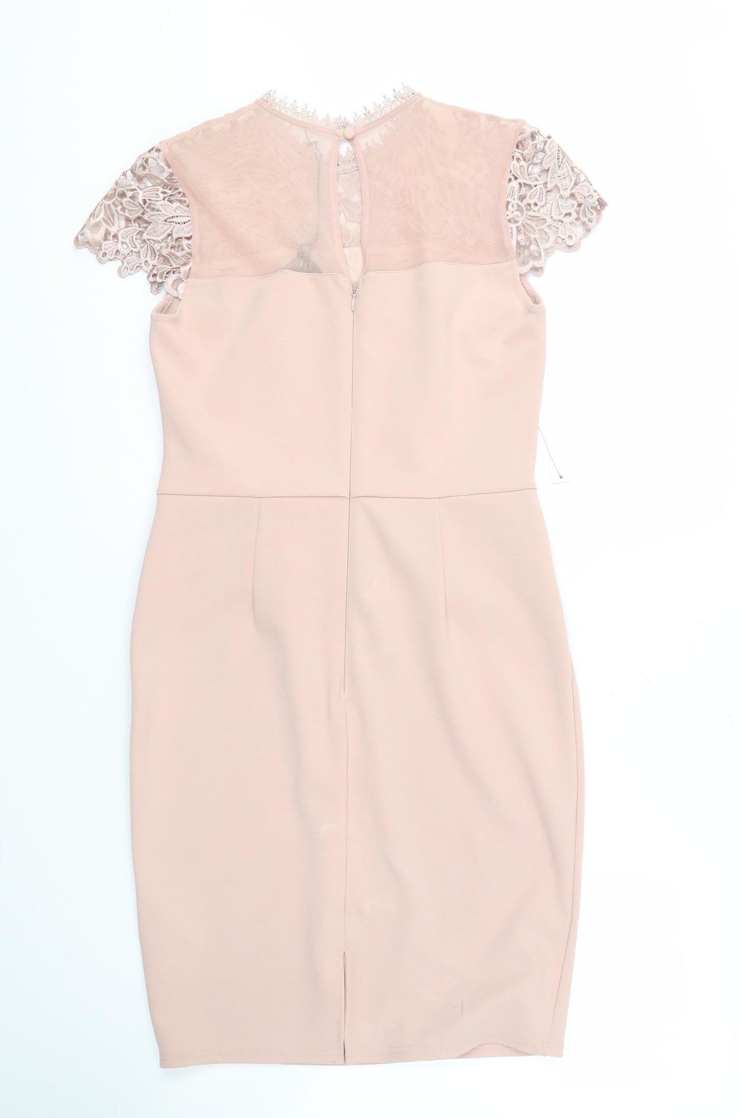 Lipsy Women's Beige Lace Sheath Dress Size 14