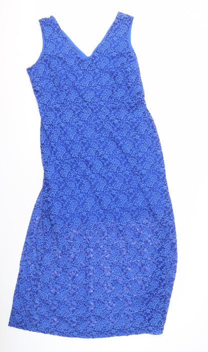 Marks and Spencer Blue Lace V-Neck Dress, Size 16P