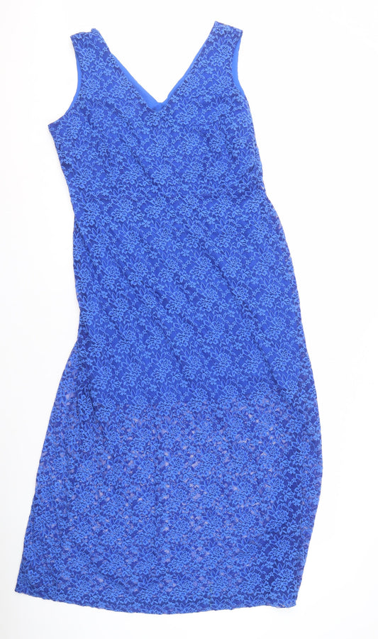 Marks and Spencer Blue Lace V-Neck Dress, Size 16P