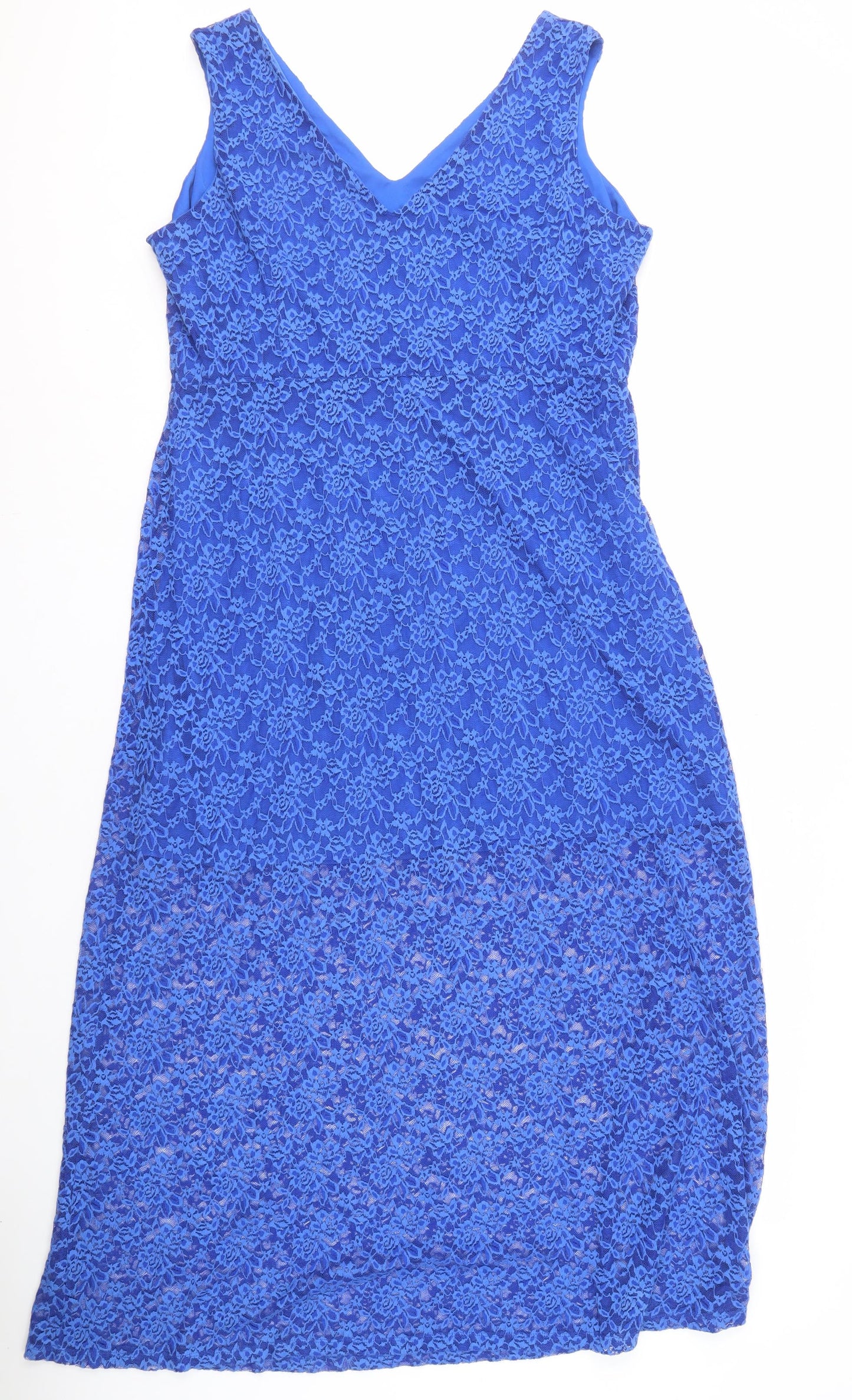 Marks and Spencer Blue Lace V-Neck Dress, Size 16P