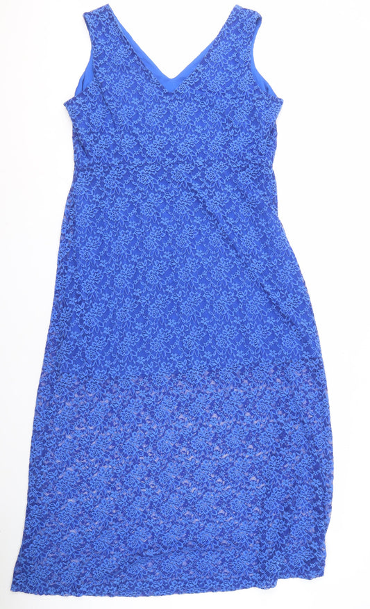 Marks and Spencer Blue Lace V-Neck Dress, Size 16P
