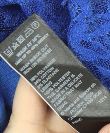 Marks and Spencer Blue Lace V-Neck Dress, Size 16P