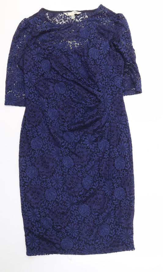 Yumi Women's Blue Lace Dress Size 12 with Short Sleeves