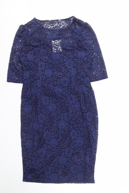 Yumi Women's Blue Lace Dress Size 12 with Short Sleeves