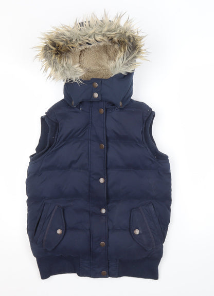 Fat Face Women's Blue Hooded Waistcoat Size 8