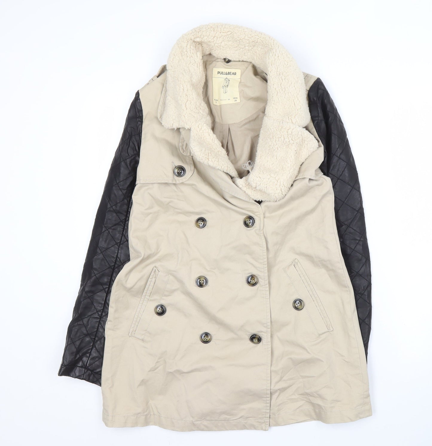 Pull&Bear Women's Beige Pea Coat Size S - Casual Winter Wear