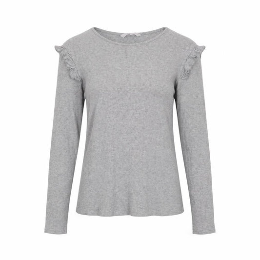 Front view of Red Herring Grey Long Sleeve Ruffle T-Shirt -, size 14