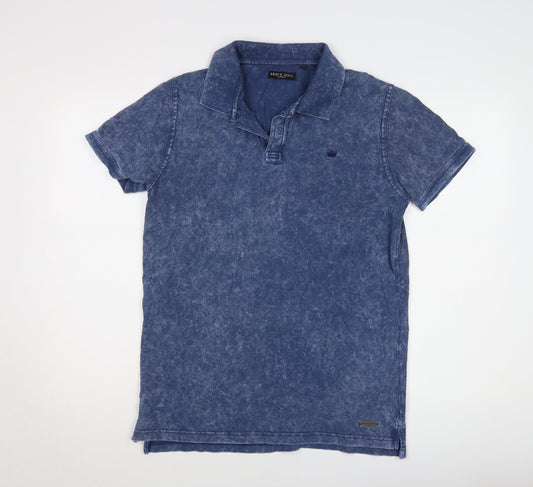 Brave Soul Men's Blue Acid Wash Polo Shirt M