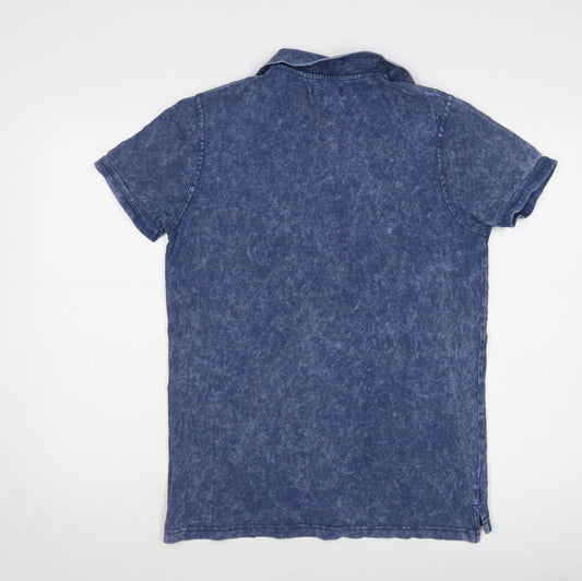 Brave Soul Men's Blue Acid Wash Polo Shirt M