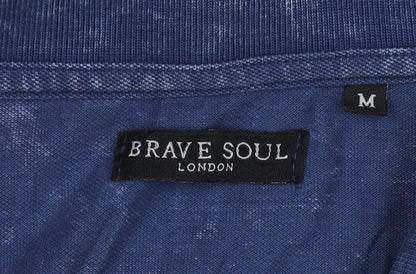 Brave Soul Men's Blue Acid Wash Polo Shirt M