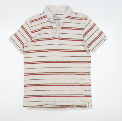 Fat Face Men's Beige Striped Polo Shirt S