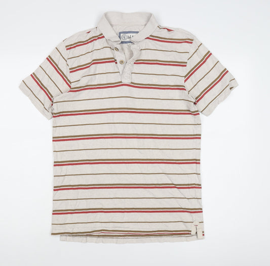 Fat Face Men's Beige Striped Polo Shirt S