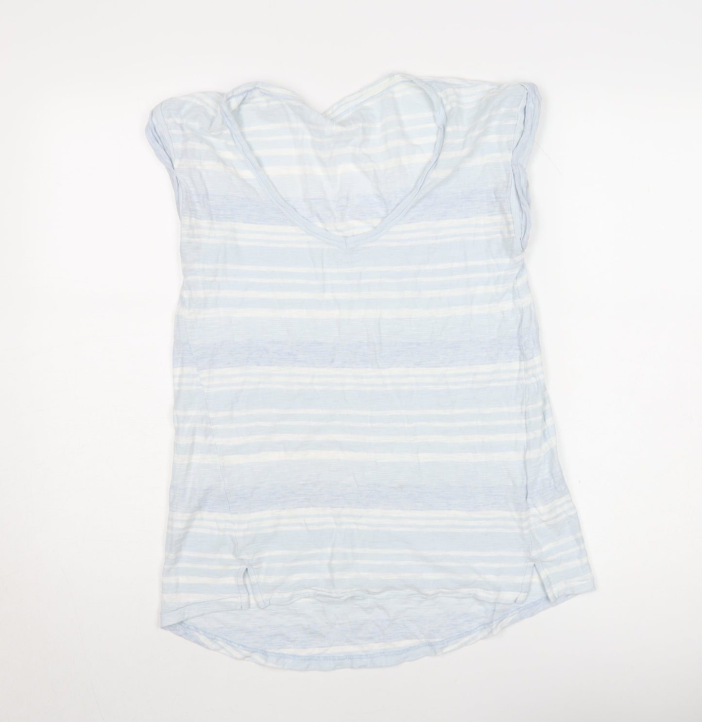 Gap Women's Blue Striped V-Neck T-Shirt - Size M