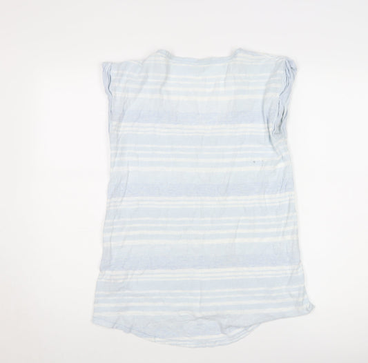 Gap Women's Blue Striped V-Neck T-Shirt - Size M