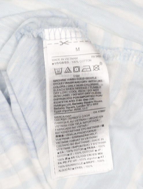 Gap Women's Blue Striped V-Neck T-Shirt - Size M