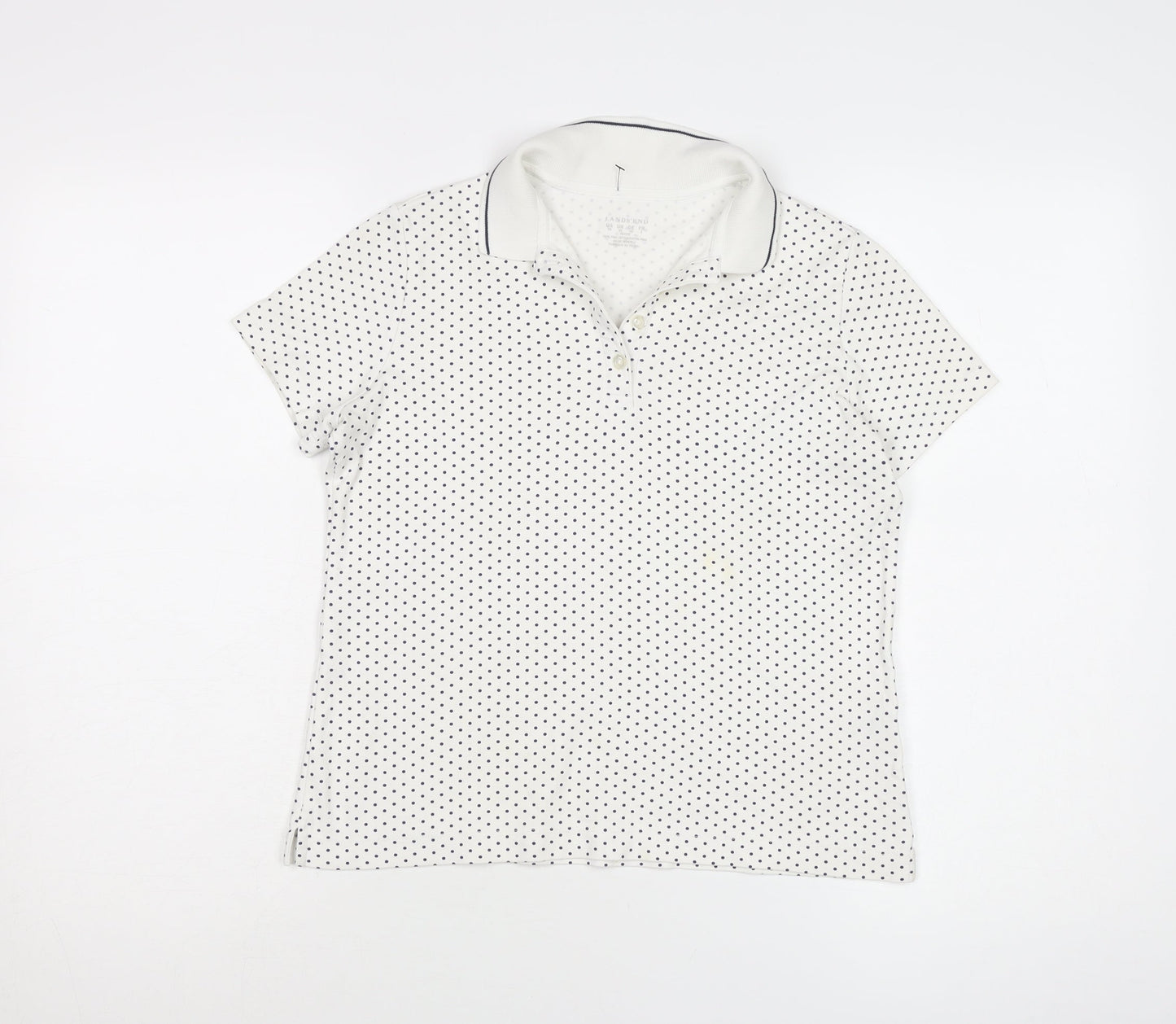 Lands' End Women's Polka Dot White Polo XS Petites