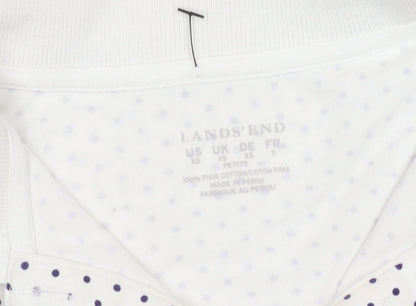 Lands' End Women's Polka Dot White Polo XS Petites