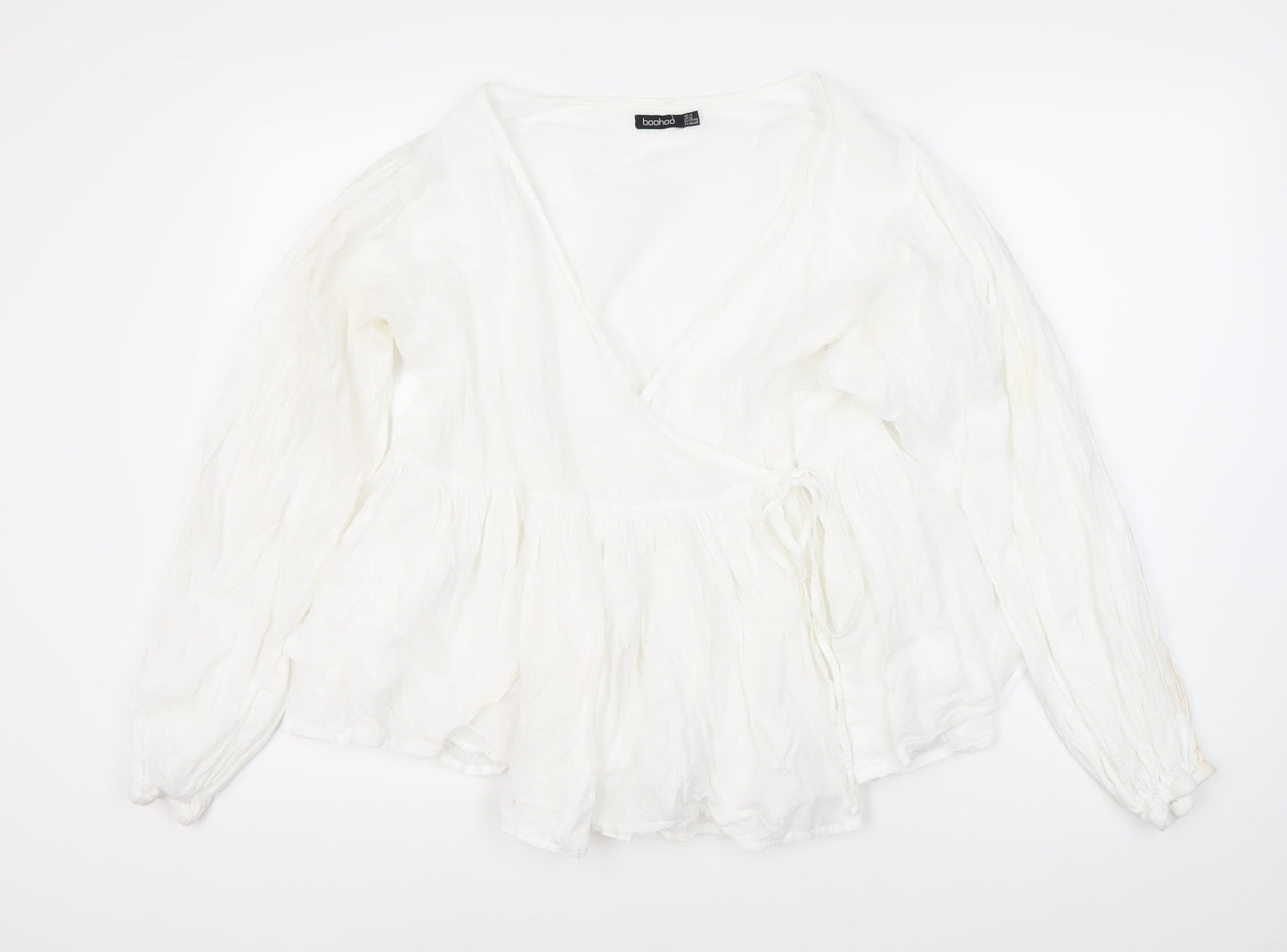 Womens UK Size UK 14 Boohoo White Wrap Blouse
