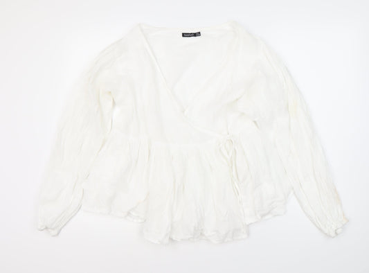 Boohoo Women's White Wrap Blouse UK 14