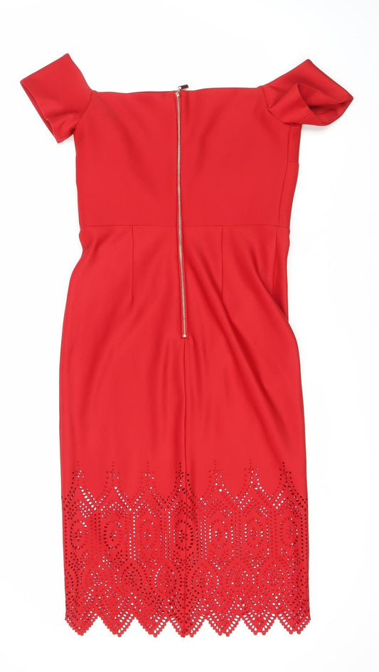 Next Women's Red Off-the-Shoulder Sheath Dress