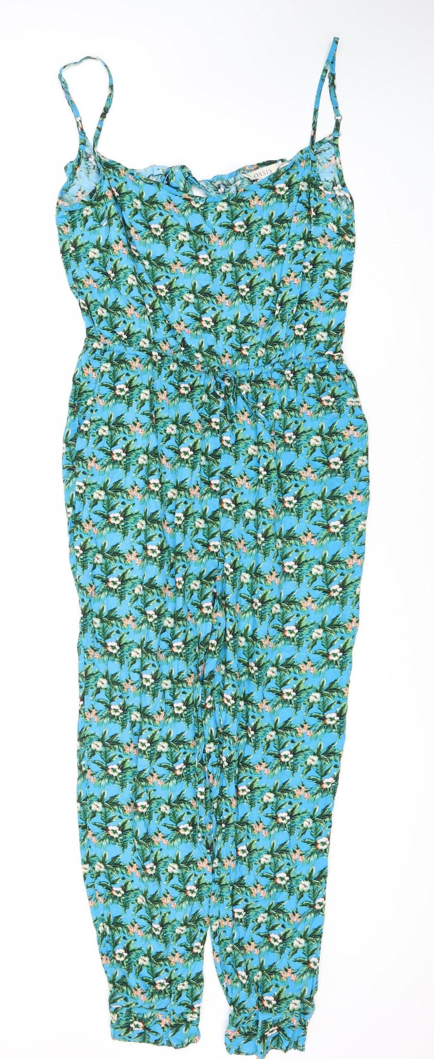 Oasis Women's Blue Floral Jumpsuit S - Summer Viscose Style