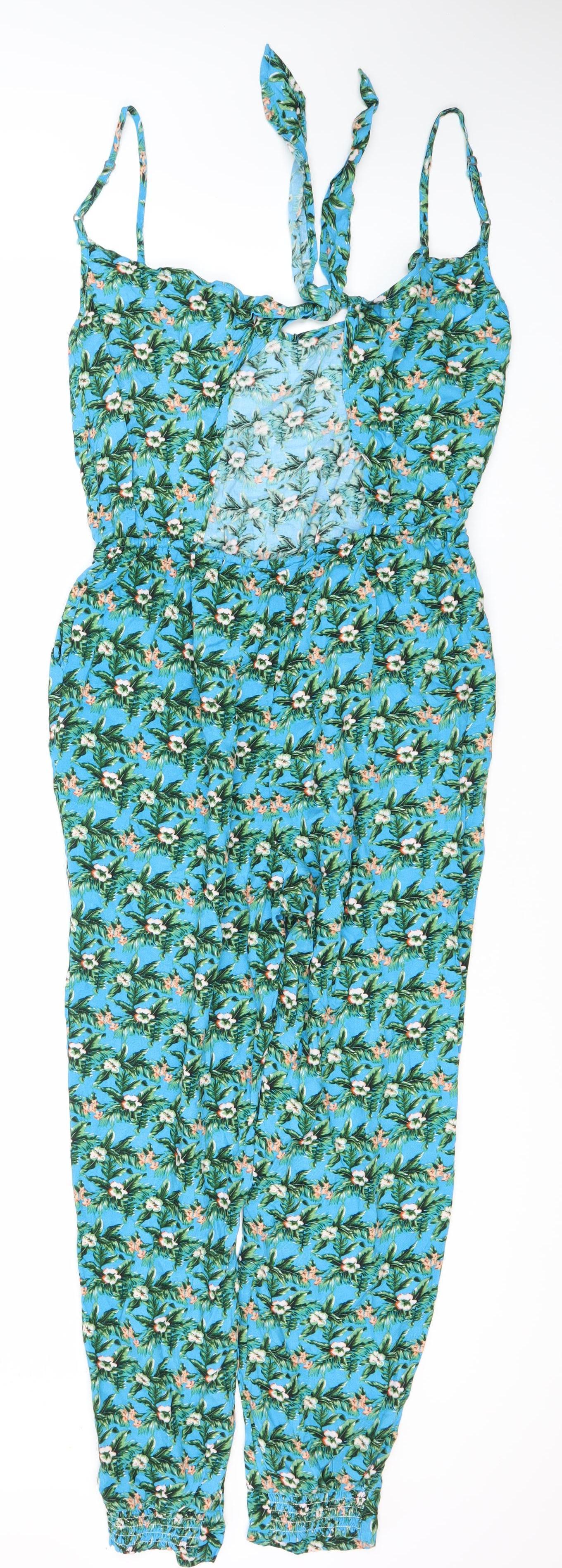Oasis Women's Blue Floral Jumpsuit S - Summer Viscose Style