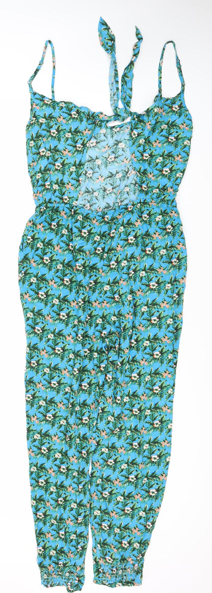 Oasis Women's Blue Floral Jumpsuit S - Summer Viscose Style