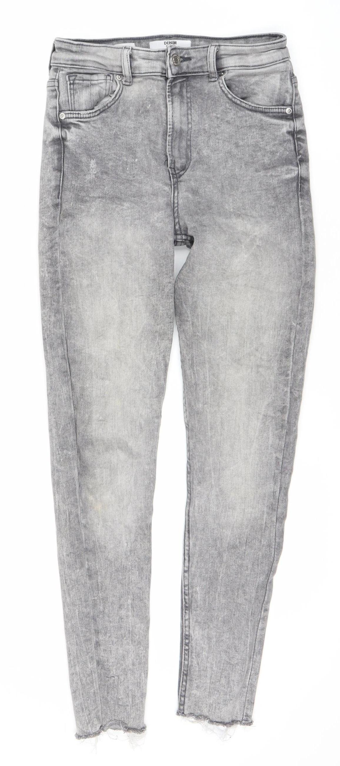 Bershka Women's Grey Skinny High Rise Jeans - Size 8