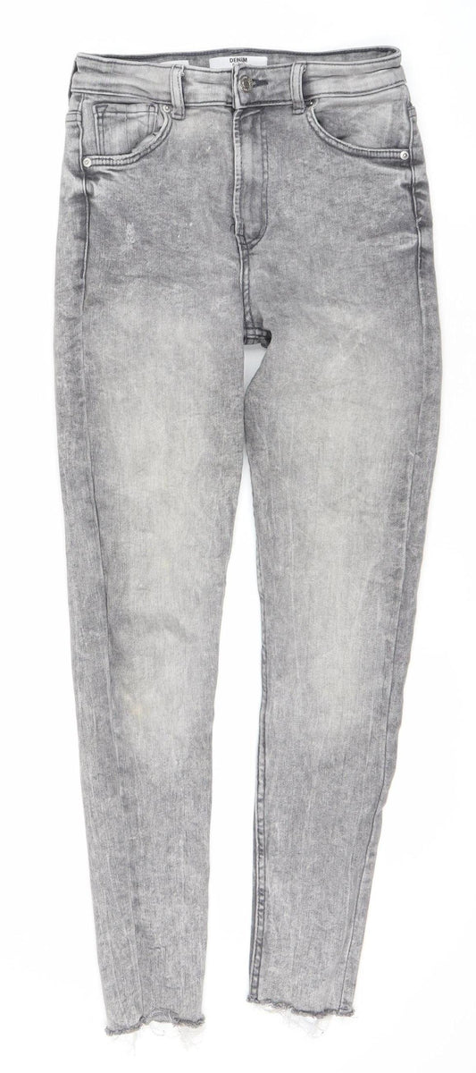 Bershka Women's Grey Skinny High Rise Jeans - Size 8
