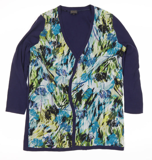 EAST Women's Multicoloured Floral Silk Wool Cardigan Size 16