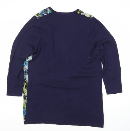 EAST Women's Multicoloured Floral Silk Wool Cardigan Size 16