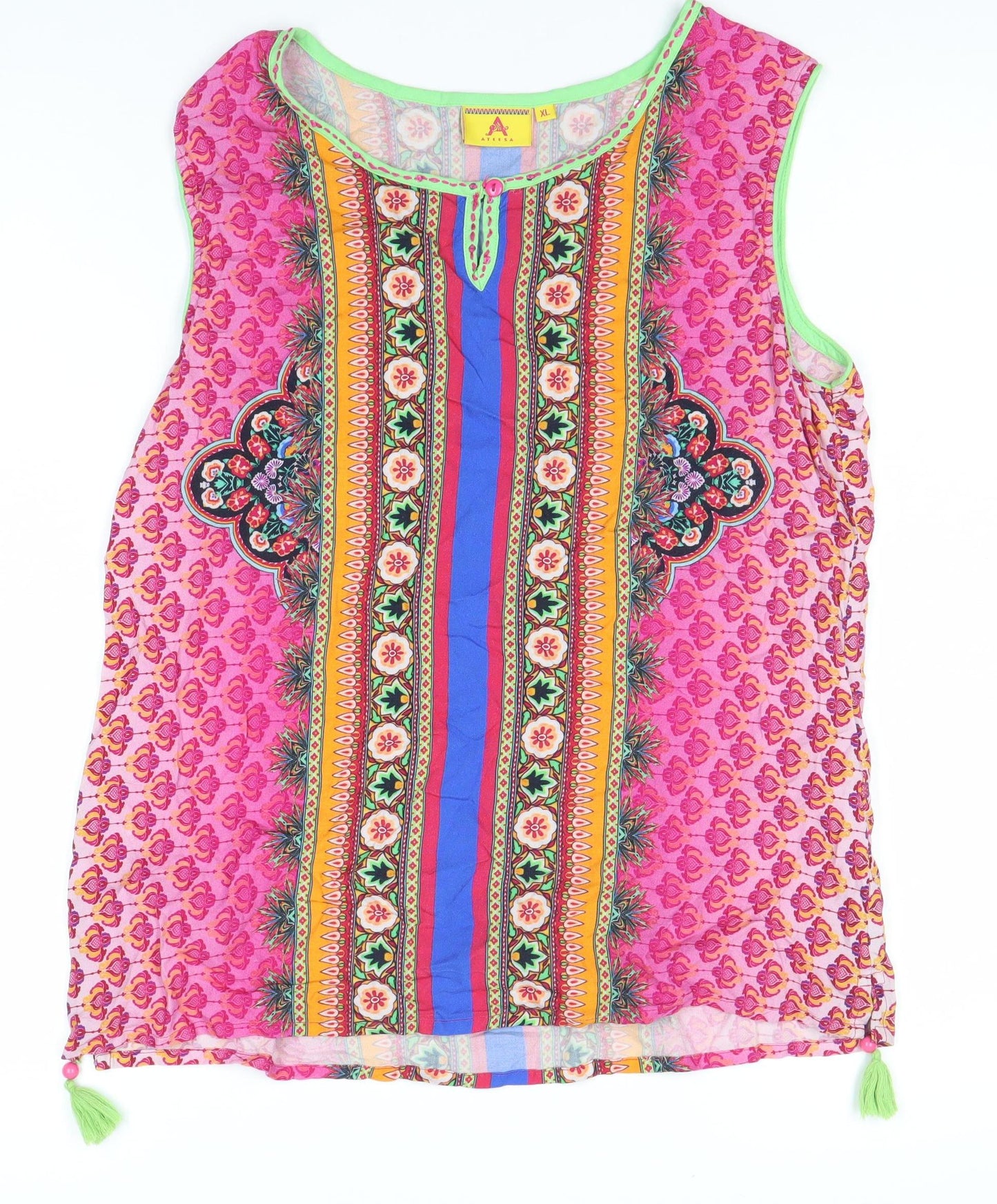 ATEESA Women's Multicoloured Rayon Sleeveless Top XL