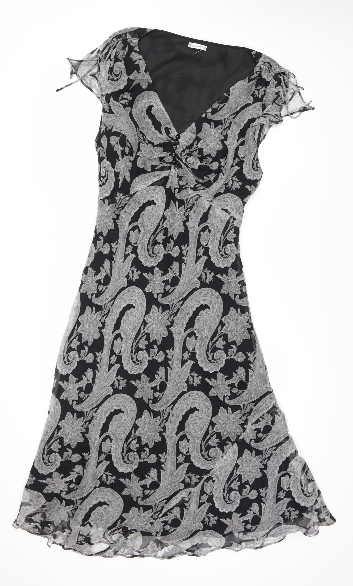 Planet Women's Black Silk Paisley Midi Dress, Size 14