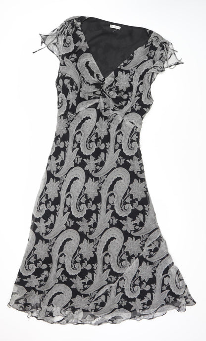 Planet Women's Black Silk Paisley Midi Dress, Size 14