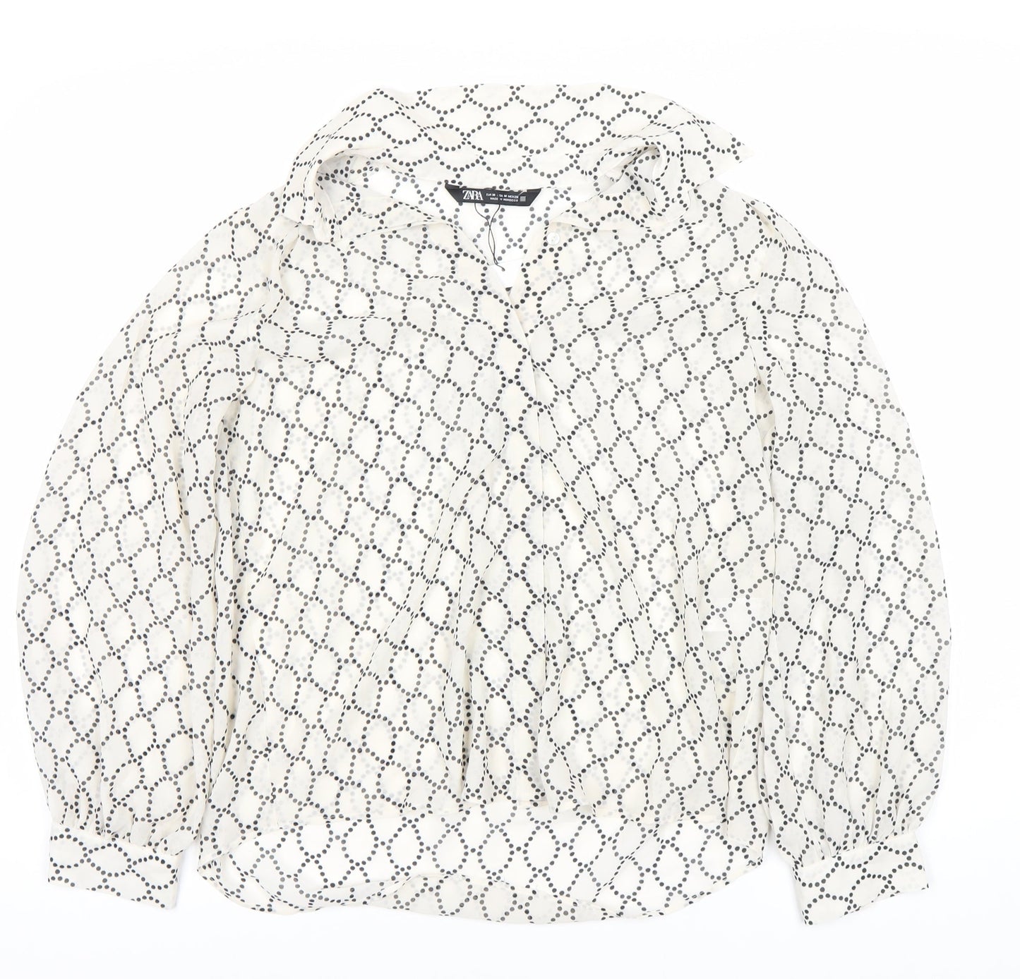 ZARA Women's White Polka Dot Long Sleeve Blouse