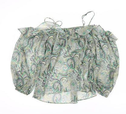 Mango Women's Green Paisley Camisole Top - Size 12