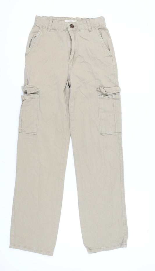 Stradivarius Beige Women's Cargo Trousers Size 6 with Pockets
