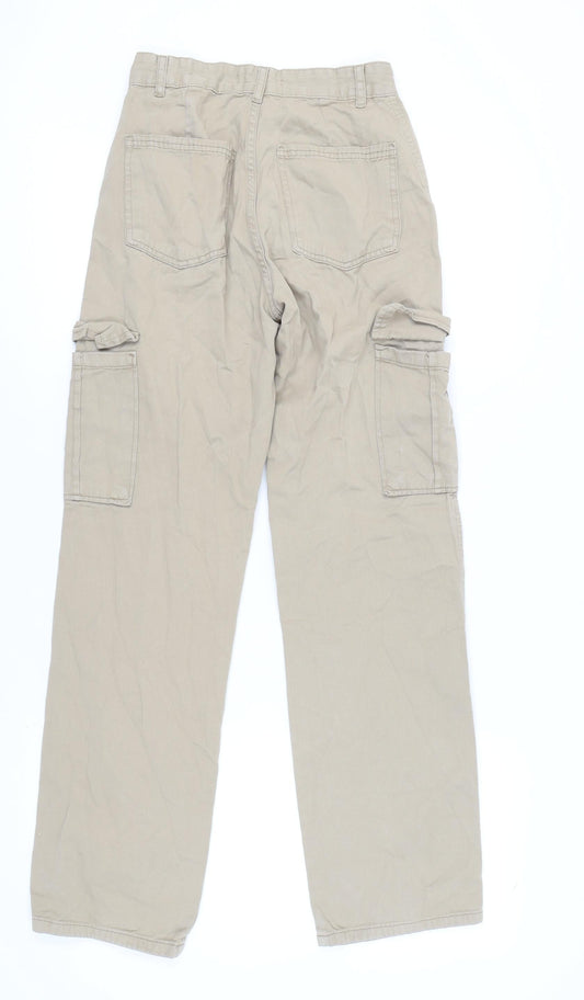 Stradivarius Beige Women's Cargo Trousers Size 6 with Pockets