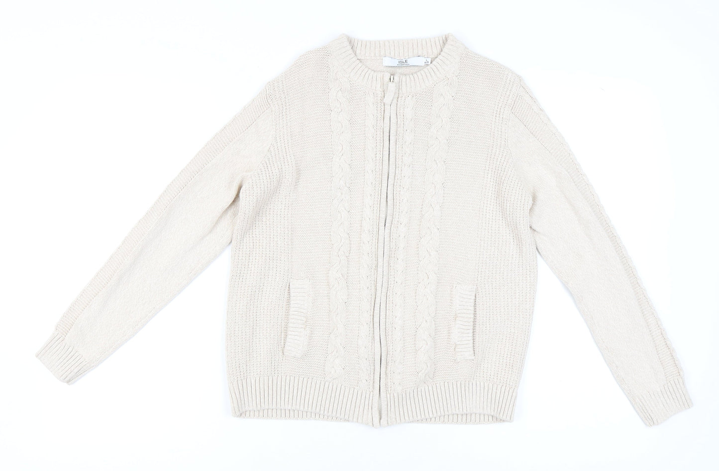 Womens UK Size L Isle Essentials Beige Cardigan Jumper