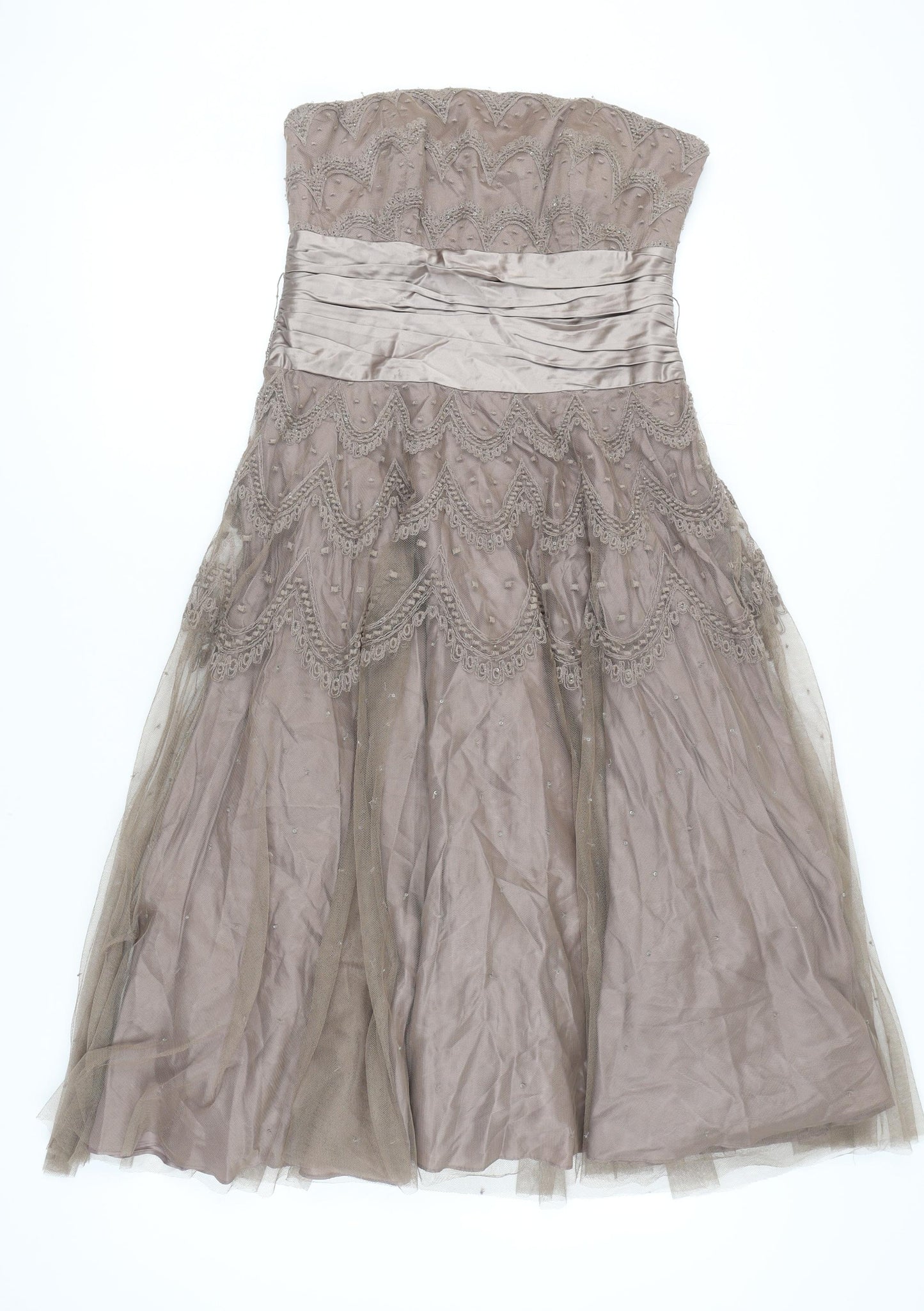 Monsoon Brown Strapless Dress, Size 12, Beaded Accents