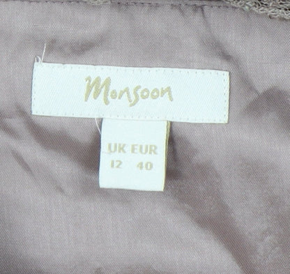 Monsoon Brown Strapless Dress, Size 12, Beaded Accents