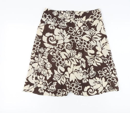 H&M Women's Brown A-Line Floral Skirt Size 8