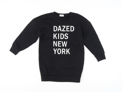 DKNY Girls Black Graphic Print Pullover Sweatshirt Size 10-11